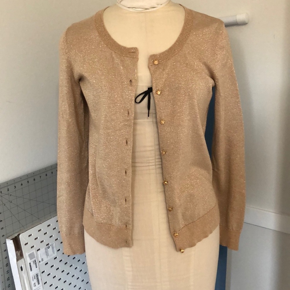 Talbots gold metallic cardigan EUC